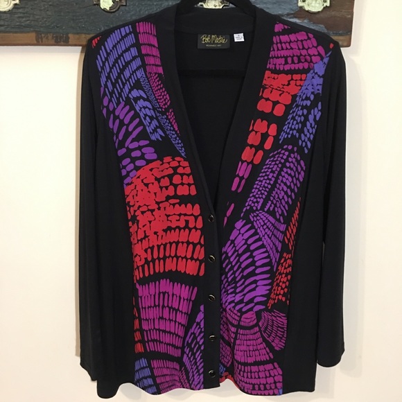 Bob Mackie Wearable Art Long Sleeve Long Cardigan Style Top With Pockets - Picture 3 of 12